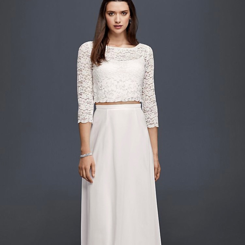 Lace Wedding Crop Top 3/4 Sleeves